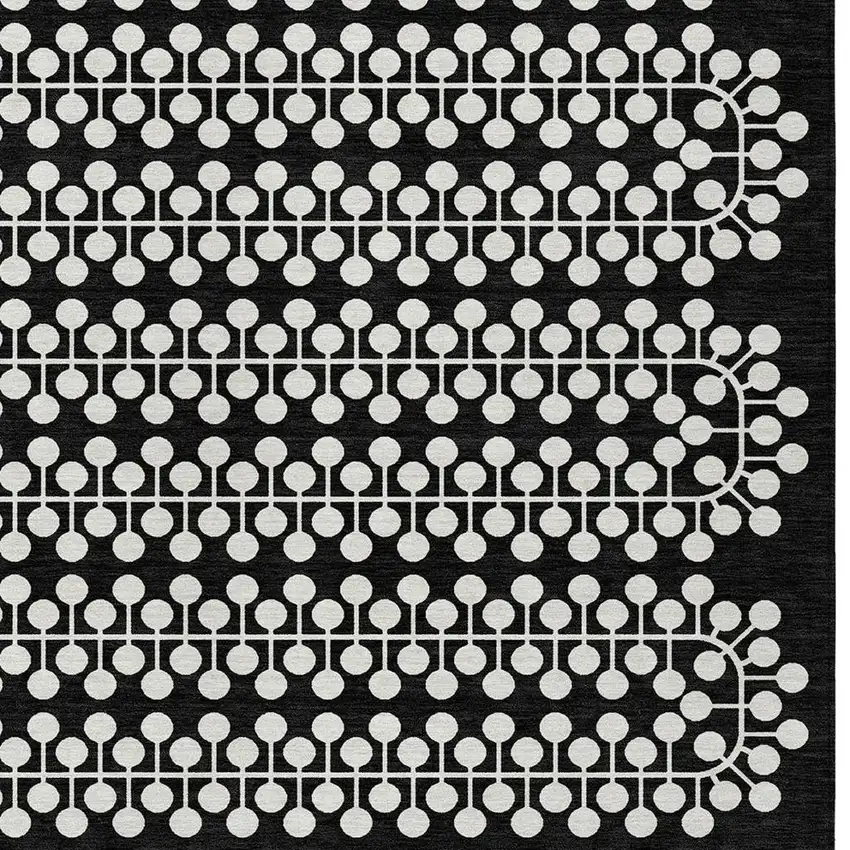 Black And Ivory Geometric Washable Indoor Outdoor Area Rug Photo 6