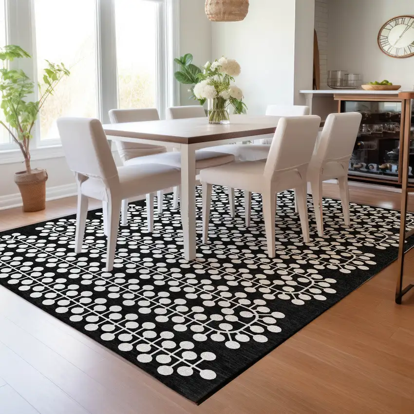 Black And Ivory Geometric Washable Indoor Outdoor Area Rug Photo 8