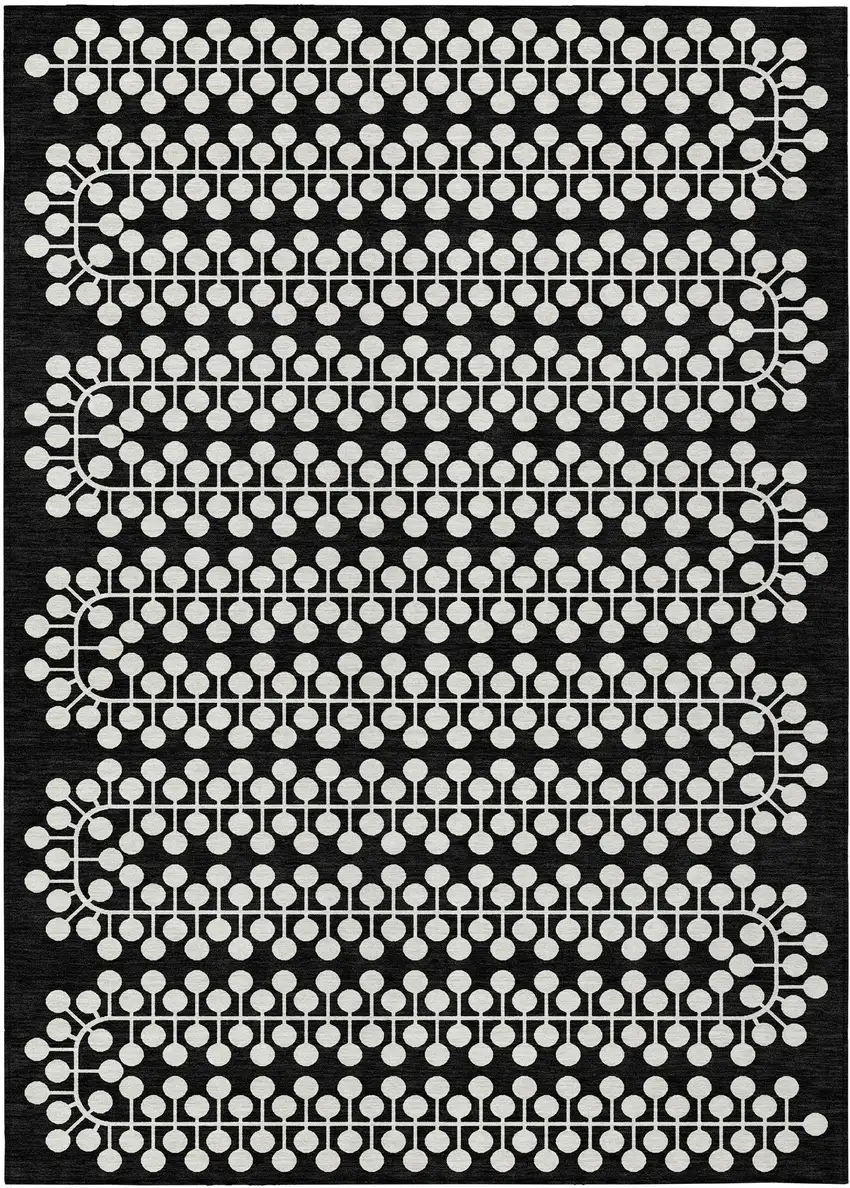Black And Ivory Geometric Washable Indoor Outdoor Area Rug Photo 2