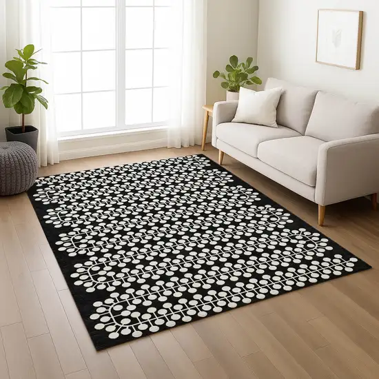 Black And Ivory Geometric Washable Indoor Outdoor Area Rug Photo 7
