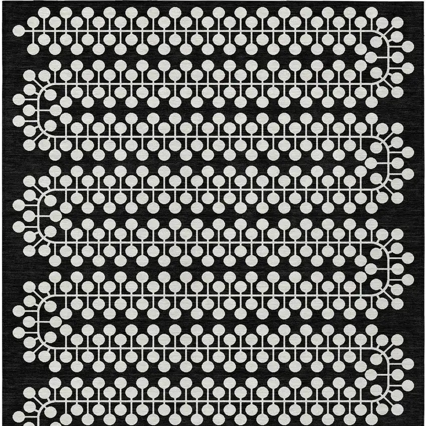 Black And Ivory Geometric Washable Indoor Outdoor Area Rug Photo 4