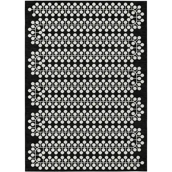 Black And Ivory Geometric Washable Indoor Outdoor Area Rug Photo 2