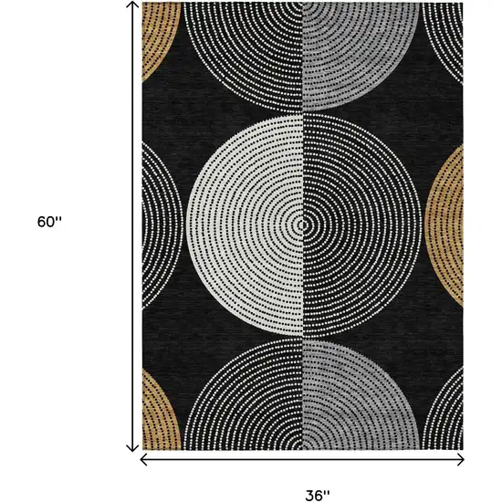 Black And Ivory Geometric Washable Indoor Outdoor Area Rug Photo 3