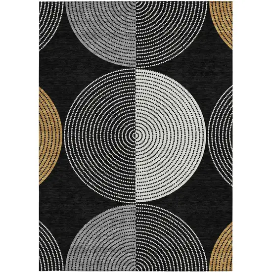 Black And Ivory Geometric Washable Indoor Outdoor Area Rug Photo 2