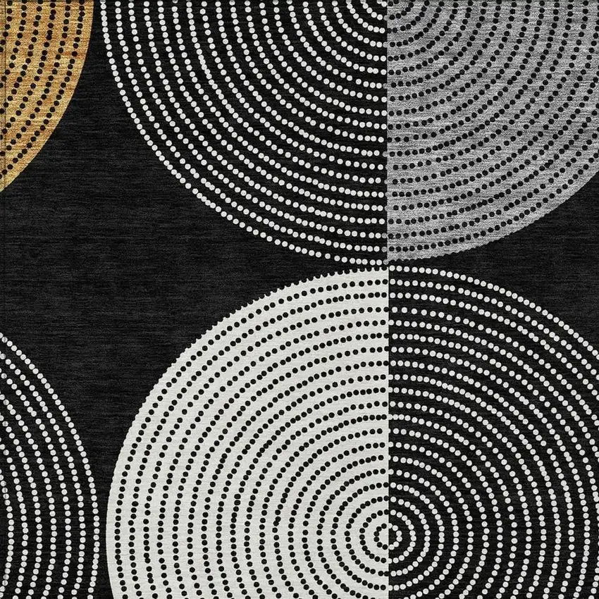 Black And Ivory Geometric Washable Indoor Outdoor Area Rug Photo 7