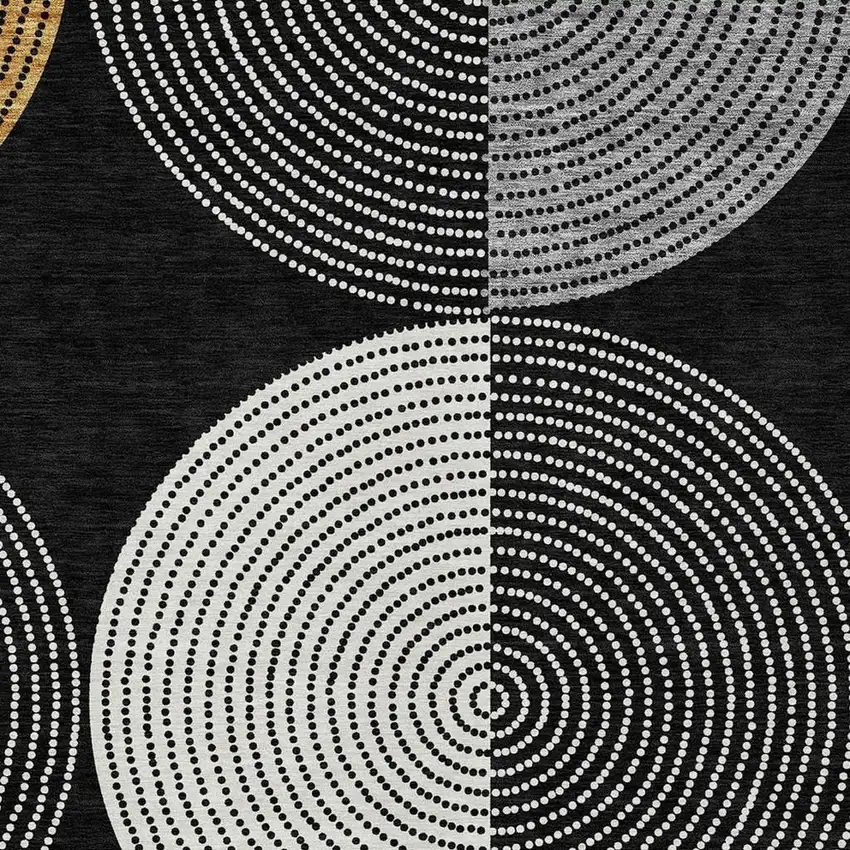 Black And Ivory Geometric Washable Indoor Outdoor Area Rug Photo 9
