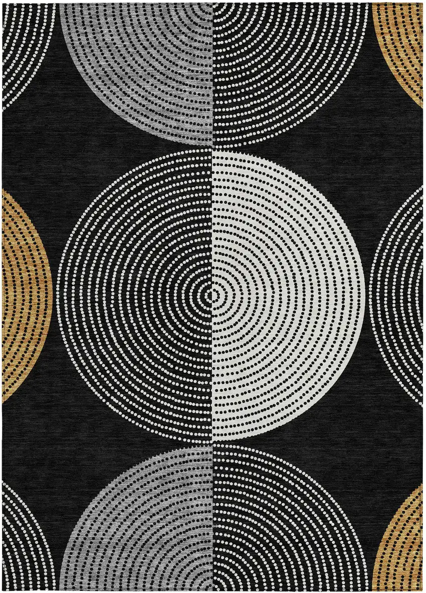 Black And Ivory Geometric Washable Indoor Outdoor Area Rug Photo 4