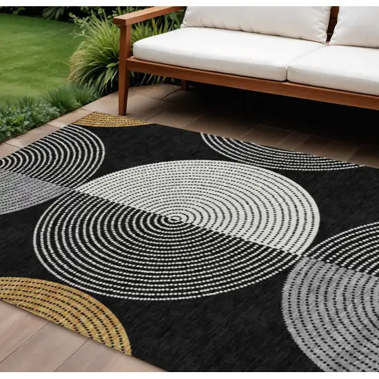Black And Ivory Geometric Washable Indoor Outdoor Area Rug Photo 1