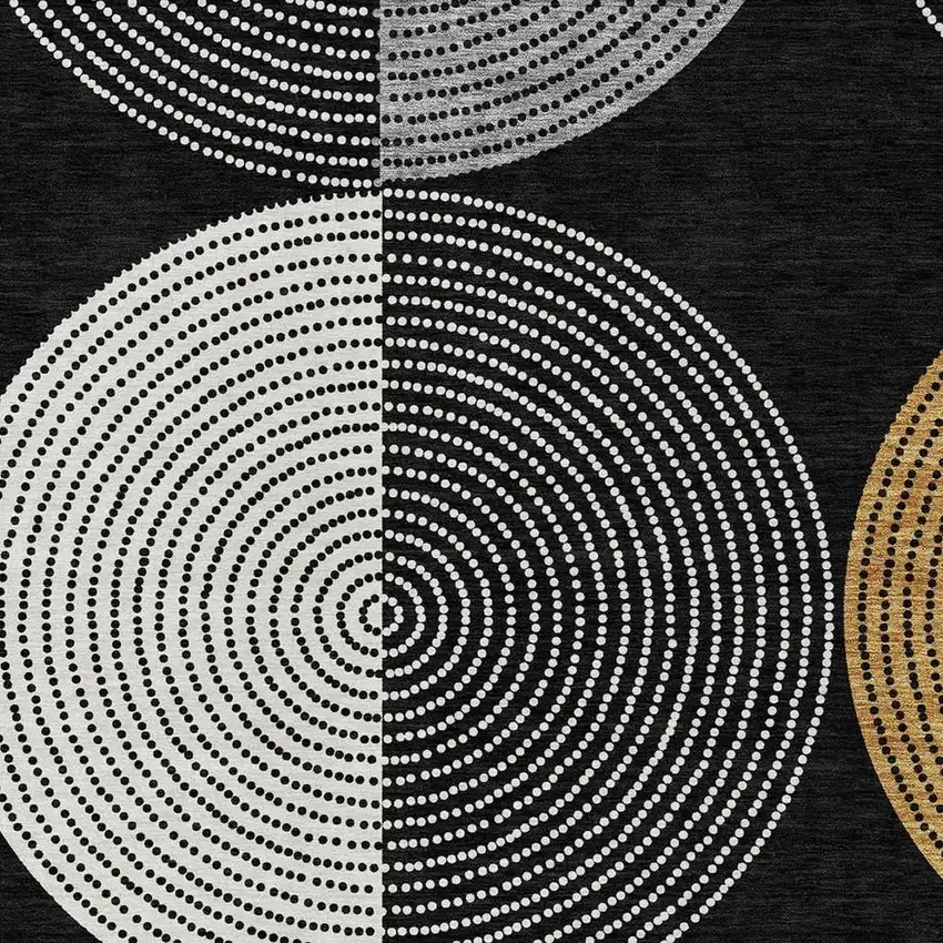 Black And Ivory Geometric Washable Indoor Outdoor Area Rug Photo 7