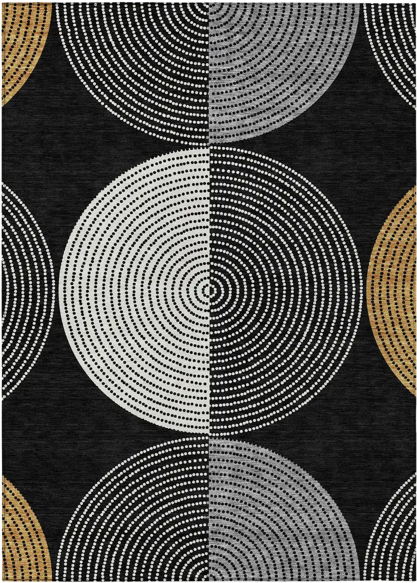 Black And Ivory Geometric Washable Indoor Outdoor Area Rug Photo 4