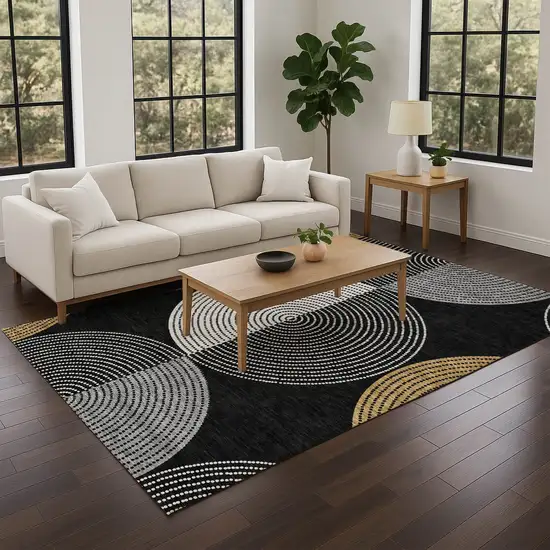 Black And Ivory Geometric Washable Indoor Outdoor Area Rug Photo 9