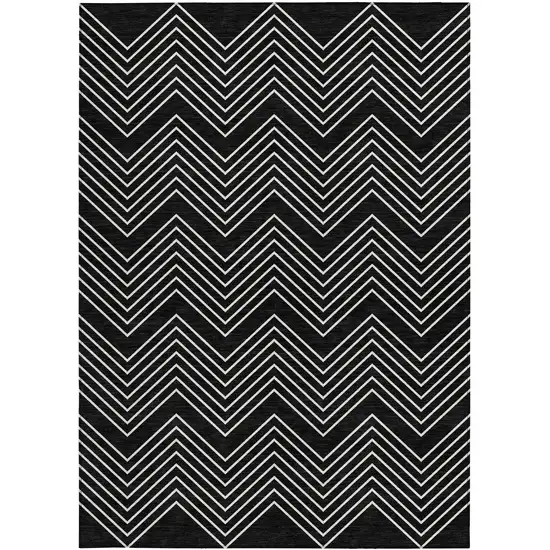 Black And Ivory Geometric Washable Indoor Outdoor Area Rug Photo 2