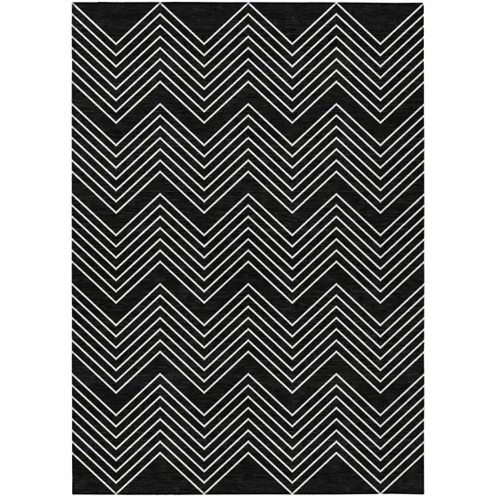 Black And Ivory Geometric Washable Indoor Outdoor Area Rug Photo 1
