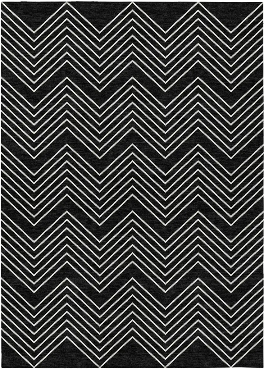 Black And Ivory Geometric Washable Indoor Outdoor Area Rug Photo 1