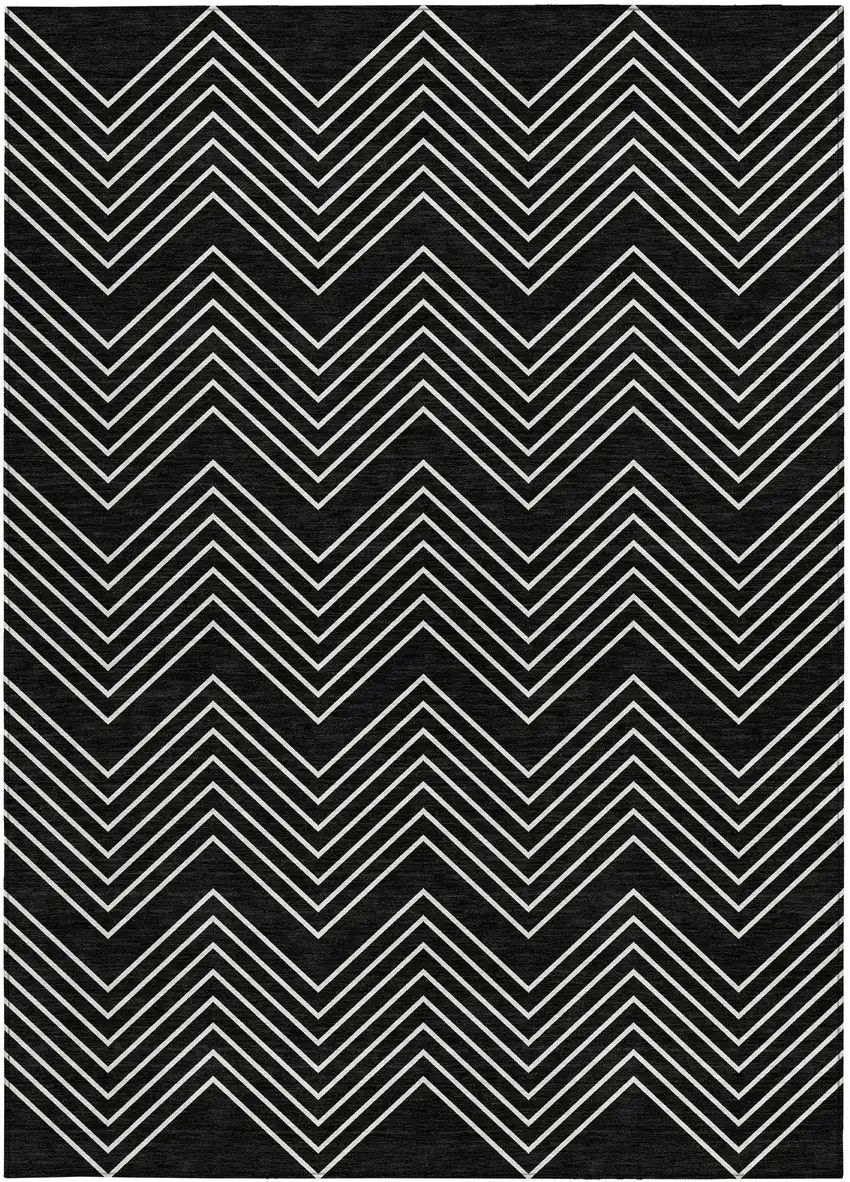 Black And Ivory Geometric Washable Indoor Outdoor Area Rug Photo 2