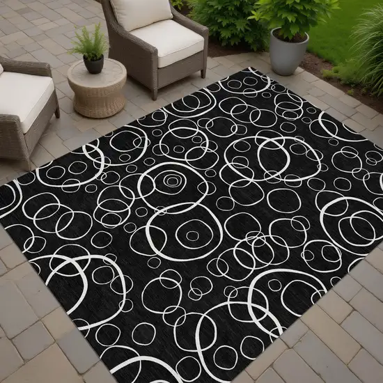 Black And Ivory Geometric Washable Indoor Outdoor Area Rug Photo 7