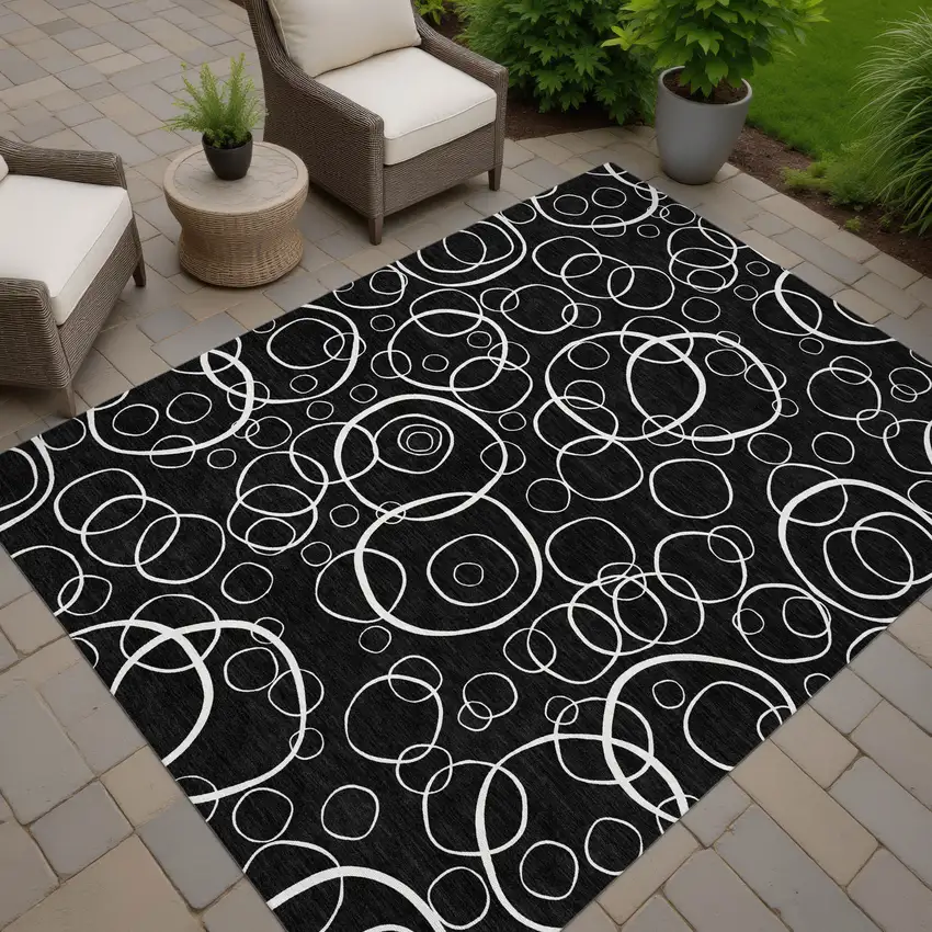 Black And Ivory Geometric Washable Indoor Outdoor Area Rug Photo 7