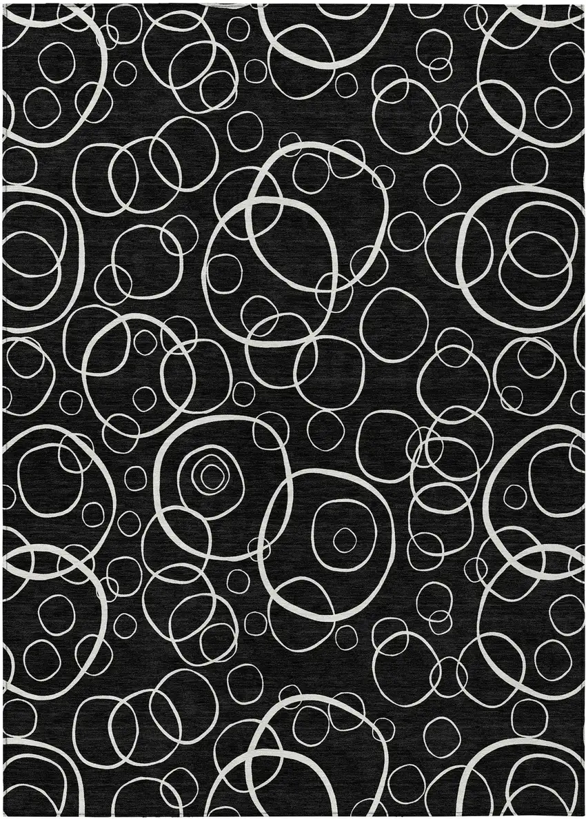 Black And Ivory Geometric Washable Indoor Outdoor Area Rug Photo 1