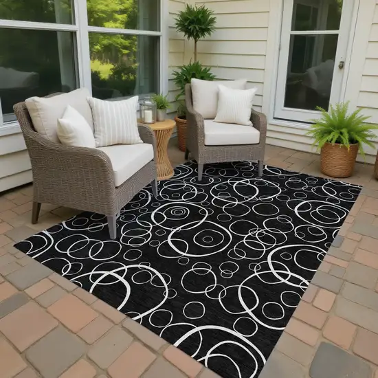 Black And Ivory Geometric Washable Indoor Outdoor Area Rug Photo 4