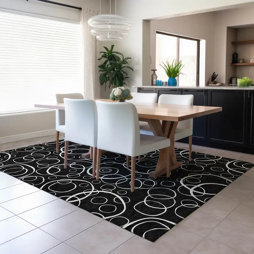 Black And Ivory Geometric Washable Indoor Outdoor Area Rug Photo 6