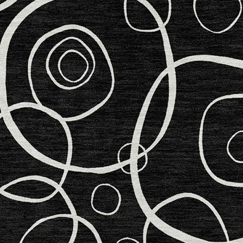 Black And Ivory Geometric Washable Indoor Outdoor Area Rug Photo 2