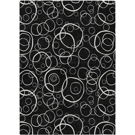 Black And Ivory Geometric Washable Indoor Outdoor Area Rug Photo 1