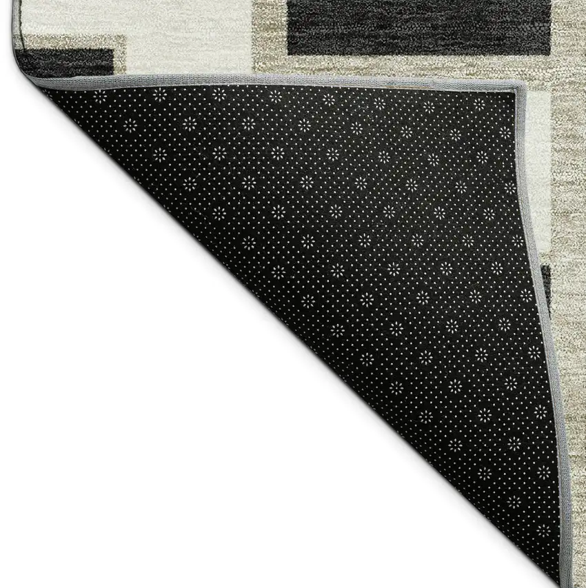 Black And Ivory Geometric Washable Indoor Outdoor Area Rug Photo 9