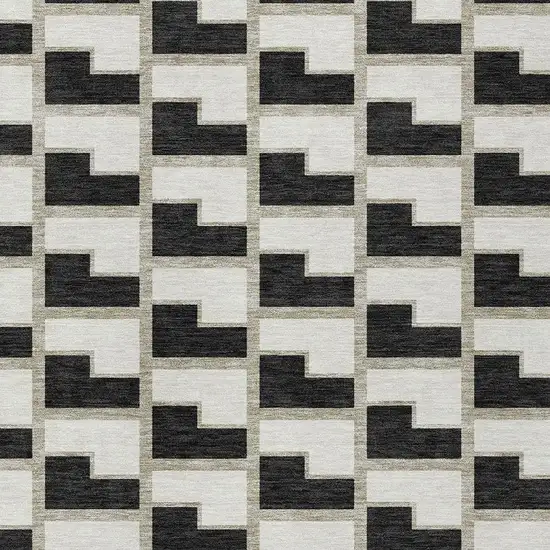 Black And Ivory Geometric Washable Indoor Outdoor Area Rug Photo 2