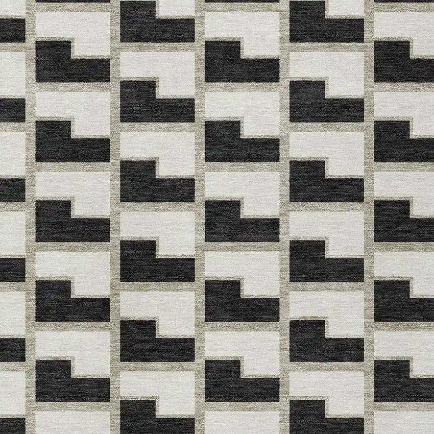 Black And Ivory Geometric Washable Indoor Outdoor Area Rug Photo 2