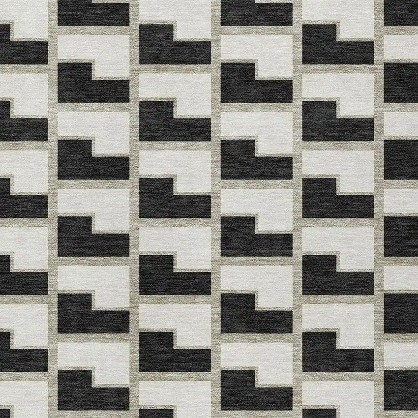 Black And Ivory Geometric Washable Indoor Outdoor Area Rug Photo 2