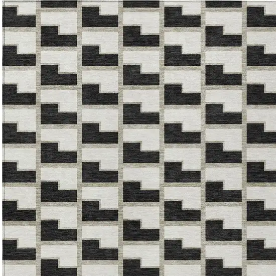 Black And Ivory Geometric Washable Indoor Outdoor Area Rug Photo 3