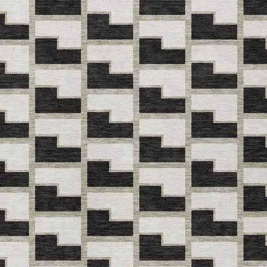 Black And Ivory Geometric Washable Indoor Outdoor Area Rug Photo 2