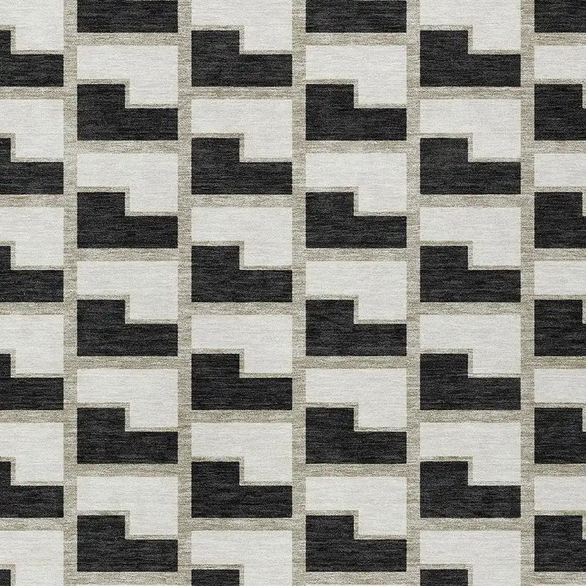 Black And Ivory Geometric Washable Indoor Outdoor Area Rug Photo 2