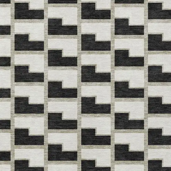 Black And Ivory Geometric Washable Indoor Outdoor Area Rug Photo 2