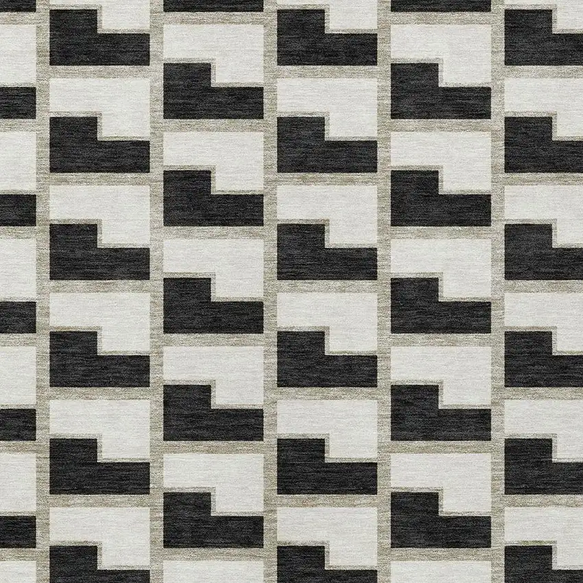 Black And Ivory Geometric Washable Indoor Outdoor Area Rug Photo 2