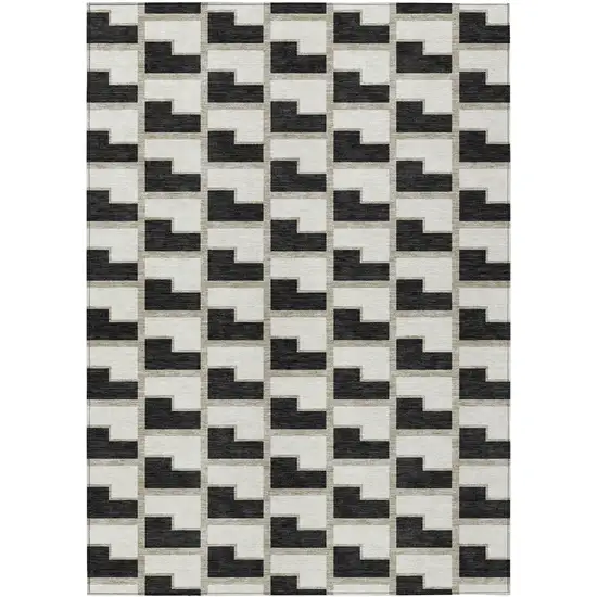 Black And Ivory Geometric Washable Indoor Outdoor Area Rug Photo 1