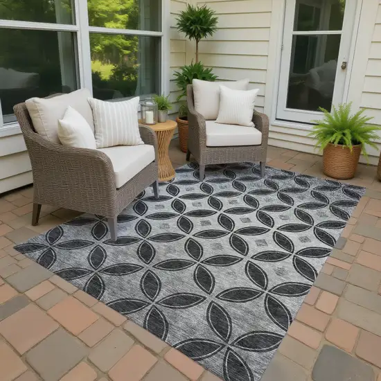 Black And Ivory Geometric Washable Indoor Outdoor Area Rug Photo 4