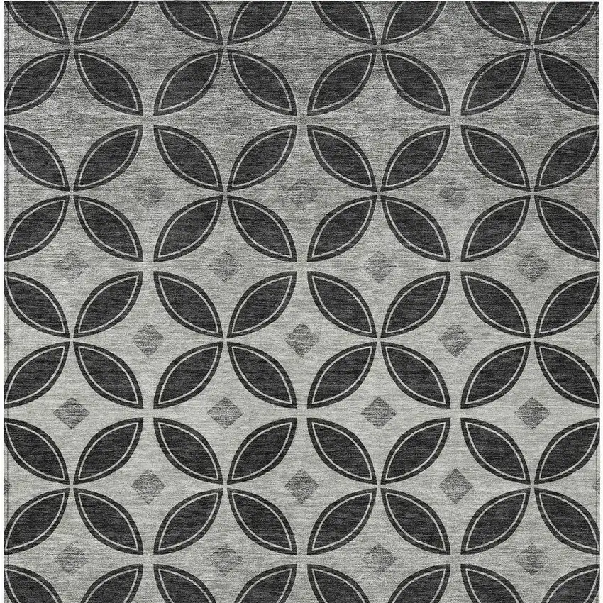 Black And Ivory Geometric Washable Indoor Outdoor Area Rug Photo 3