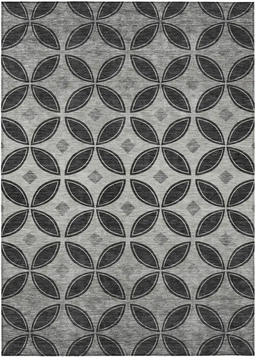 Black And Ivory Geometric Washable Indoor Outdoor Area Rug Photo 1