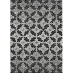 Photo of Black And Ivory Geometric Washable Indoor Outdoor Area Rug