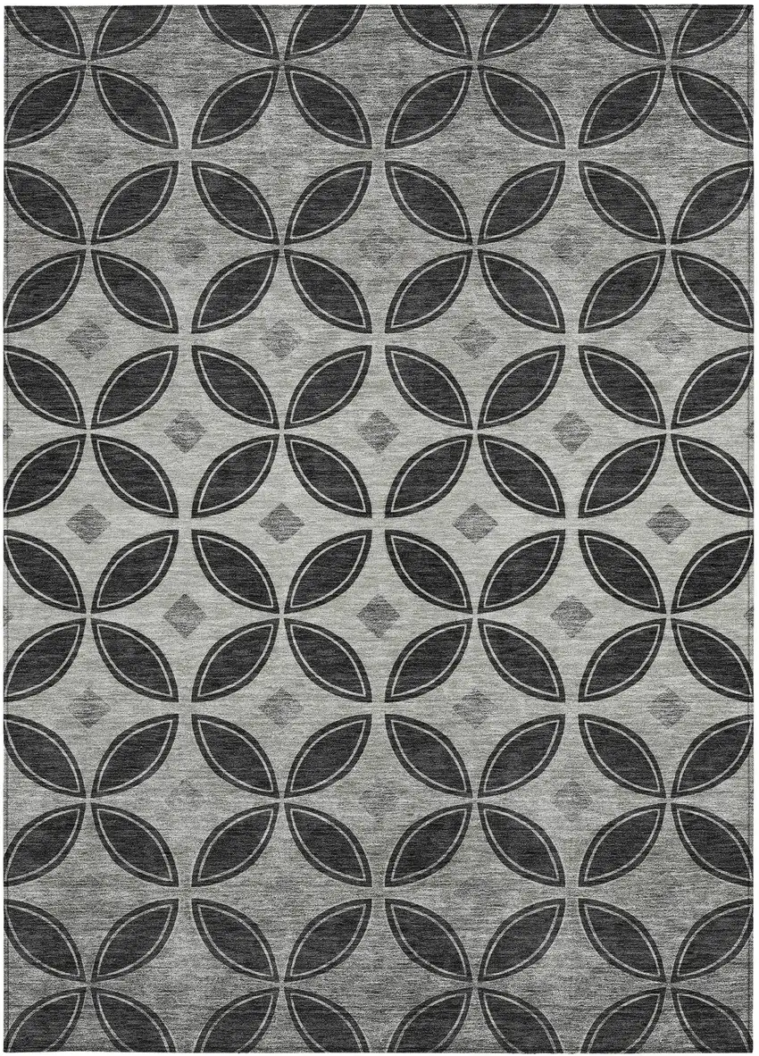 Black And Ivory Geometric Washable Indoor Outdoor Area Rug Photo 3