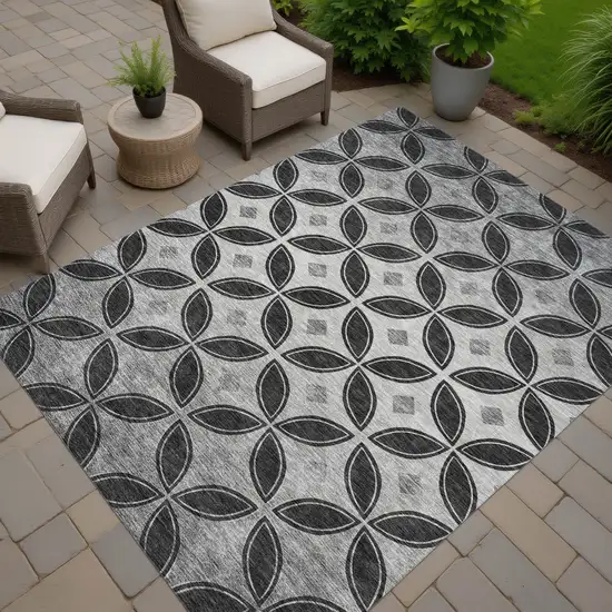Black And Ivory Geometric Washable Indoor Outdoor Area Rug Photo 6