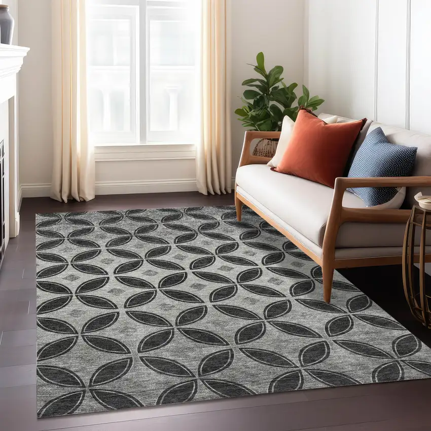Black And Ivory Geometric Washable Indoor Outdoor Area Rug Photo 5