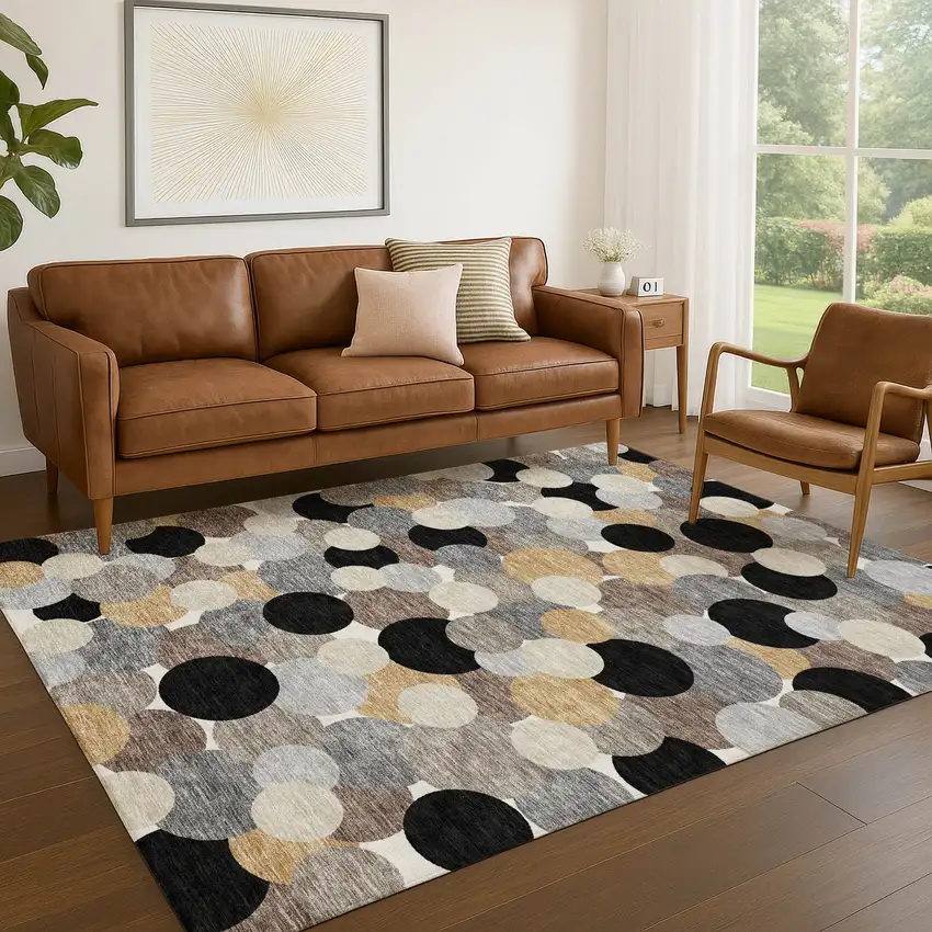 Black And Ivory Geometric Washable Indoor Outdoor Area Rug Photo 5