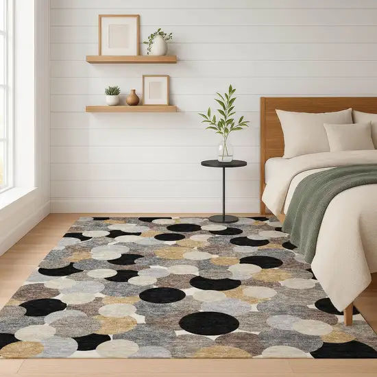 Black And Ivory Geometric Washable Indoor Outdoor Area Rug Photo 6