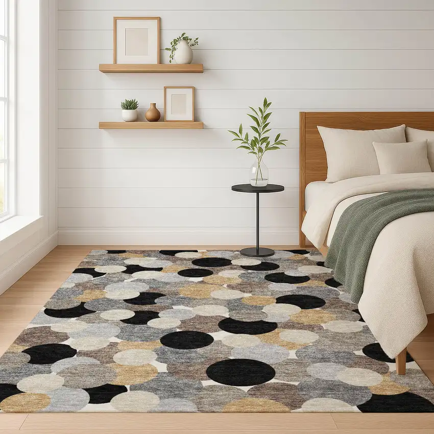 Black And Ivory Geometric Washable Indoor Outdoor Area Rug Photo 6