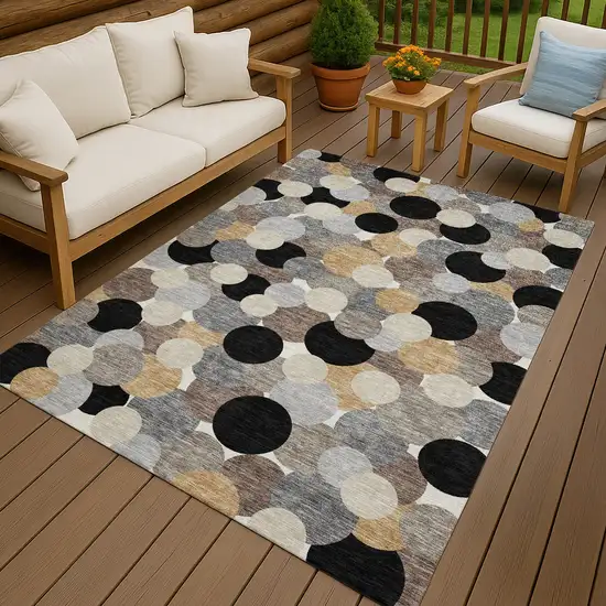 Black And Ivory Geometric Washable Indoor Outdoor Area Rug Photo 4