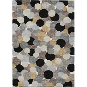 Photo of Black And Ivory Geometric Washable Indoor Outdoor Area Rug