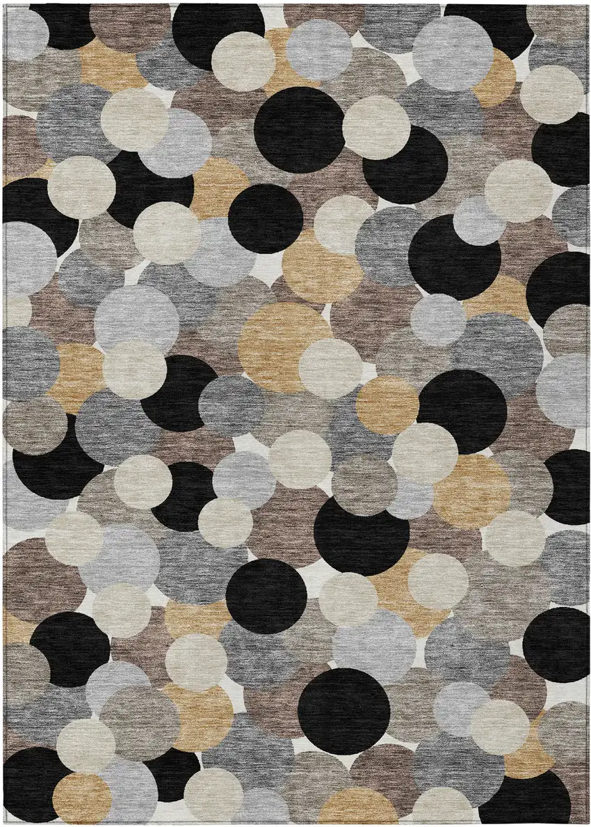 Black And Ivory Geometric Washable Indoor Outdoor Area Rug Photo 1