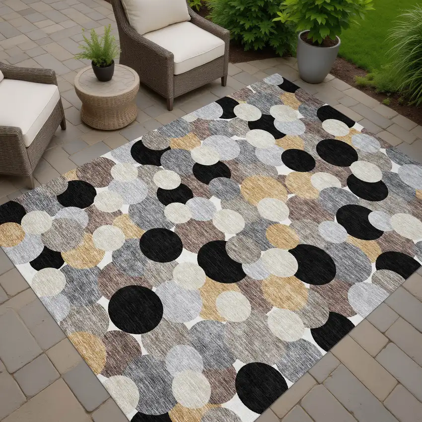 Black And Ivory Geometric Washable Indoor Outdoor Area Rug Photo 7
